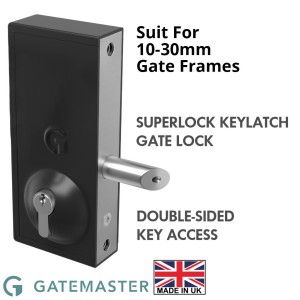 Gatemaster Superlock Keylatch Gate Lock Suited for Frame Thickness of 10-30mm| Double-Sided Key Access | Bolt-On Locks for Metal Gates, Keyed Gate Locks