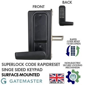 Gatemaster Surface-Mounted Single-Sided Mechanical Keypad Suited for Right-Hand Gate Opening | Superlock 2.0 Code Gate Lock | Surface-Mounted Fixing for Easier Installation, RapidReset Mechanical Keypad | Single-Sided Keypad
