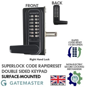Gatemaster Surface-Mounted Double-Sided Mechanical Keypad Suited for Right-Hand Gate Opening | Superlock 2.0 Code Gate Lock | Surface-Mounted Fixing for Easier Installation, RapidReset Mechanical Keypad | Double-Sided Keypad