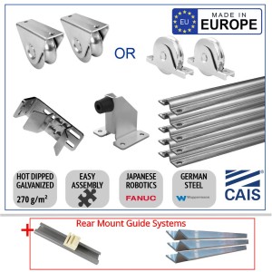 3m Sliding Gate Hardware Premium Kit For Cladded Gates | European-Made Heavy Duty Hot Dipped Galvanized German Steel Kit with Ground Track, Wheels, Adjustable End Stop Bracket Set, Bolt-Down Gate Stop by CAIS | Includes Rear Mount Guide System Consists of Aluminium Z-Channel and Nylon Guide Block & Channel