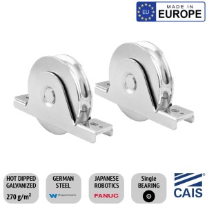 Pair of 78mm Single Bearing Recess Mount European Made Sliding Gate Wheels. CAIS WSO 824 High-Quality German Steel, Rebate Gate Wheels
