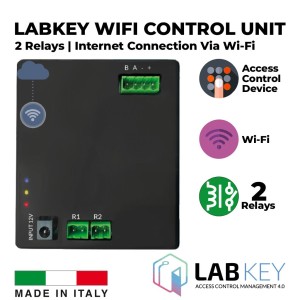 Advanced Access Control and Management With The LabKey Wi-Fi Control Unit Features Two Relays. It can be connected with up to four control devices, managing up to two access points. And connects to the Wi-Fi network for advanced cloud-based access management.