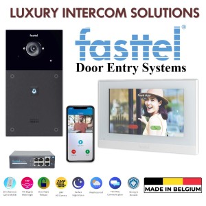 Luxury Intercom Solutions Doorbell Intercom Kit | Fasttel Video Intercom Door Station Doorbell HD Colour Camera, 7 inches Monitor, POE Switch, 4x App Licences Android/iOS | Made in Europe with High-end Build Quality | Worry-free Installation Experience 100% Plug & Play | HD, 2MP, 140 Degree Wide Angle Video Intercom Camera, Doorbell (FT600VK)