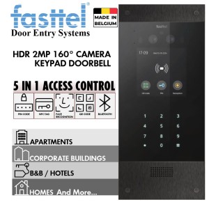 Fasttel Prestige The Smartest Doorbell Intercom Designed for Versatility | Video Intercom Door Station Keypad Doorbell Made in Belgium with High-end Build Quality | Worry-free Installation Experience 100% Plug & Play | HDR, 2MP, 160 Degree Wide Angle Video Intercom Two Camera, Keypad,  Doorbell with PIN Code, NFC Tag, Face Recognition, QR Code, Bluetooth Access Control Options (FT800KVC)