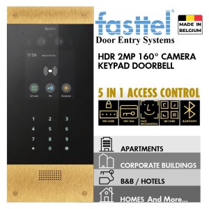 The Smartest Doorbell Intercom Designed for Versatility | Fasttel Prestige (Bronze Gold Design) Video Intercom Door Station Keypad Doorbell Made in Belgium with High-end Build Quality | Worry-free Installation Experience 100% Plug & Play | HDR, 2MP, 160 Degree Wide Angle Video Intercom Two Camera, Keypad,  Doorbell with PIN Code, NFC Tag, Face Recognition, QR Code, Bluetooth Access Control Options (FTBG800KVC)