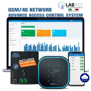 Build Your Custom Commercial Access System with LabKey Next Devices and GSM Cloud Control | Advanced Access Management with LabKey Keypad+NFC and GSM/4G Mobile Network Control Unit Features Two Relays. The LabKey Next combines a keypad and NFC reader into one integrated solution, perfectly designed to meet a variety of access needs. | The LabKey GSM/4G Control Unit Features Two Relays. It can be connected to up to four control devices, managing up to two access points via the Mobile App, Keypad, Swap Tag, and more. | Cloud-based advanced access management system via a GSM/4G mobile network (SIM Card and 5 Years of Data Included).