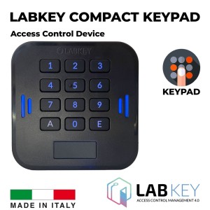 The Labkey Compact Keypad Control Device With a 12-key Alphanumeric Keypad Featuring Backlit Pressure-Sensitive Keys. Made in Italy. Smart-sized dimensions 72 x 72 x 25 mm. Its durability and user-friendly keypad design make it easy to install in both modern settings and existing structures.