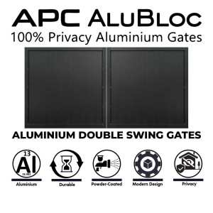 APC AluBloc 3.5m Double Swing Aluminium Fully Welded Gate ( No Flat Pack) - Two Pieces 1.75m(Width) X 1.75m(Height) Aluminium Vertical Slat Privacy Gates | Step into a new era of privacy with AluBloc Aluminium Gates. AluBloc aluminium gates are expertly engineered for total visual privacy of property, crafted for durability, and designed to leave a lasting impression.