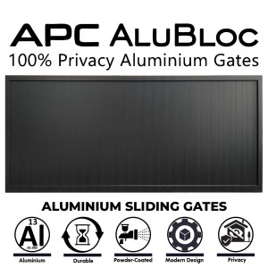 APC AluBloc 5m Aluminium Vertical Slat Privacy Gates (1.75m Height) | Fully Welded Gate ( No Flat Pack) | Step into a new era of privacy with AluBloc Aluminium Gates. AluBloc aluminium gates are expertly engineered for total visual privacy of property, crafted for durability, and designed to leave a lasting impression.