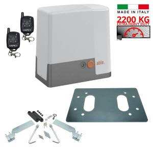 APC-Able 2200kg Capacity AC Powered, Italian Made Strong Sliding Gate Opener with Two Remote Controls. Sliding Gate Automation 2200KG, 230V, 50Hz, Reversible, Electromechanical, Magnetic Limit Switch.
