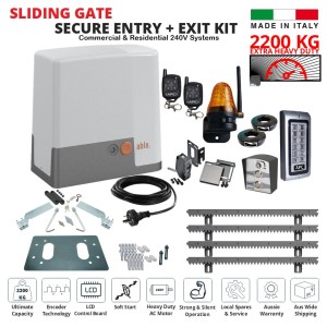 Italian-made Sliding Gate Opener Keypad Access Control Kit with 2200KG Capacity AC-powered strong Sliding Gate Motor, Keypad, Push Button Switch, Safety Sensor, Remote Controls, Automatic Electric Sliding Gate Secure Access Control Management.