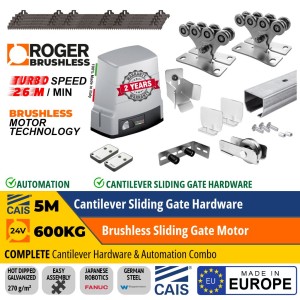 5M Complete Cantilever Gate Hardware and 600KG Turbo Speed Roger technology Brushless Gate Automation Package