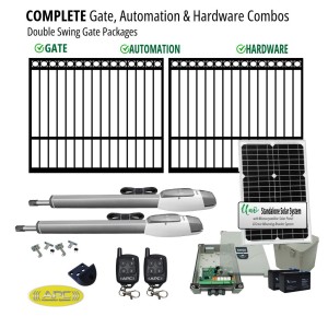 Complete Gate, Solar Powered Gate Automation & Hardware Combos with Heavy Duty Gate Opener. Solar Double Swing Gate Packages
