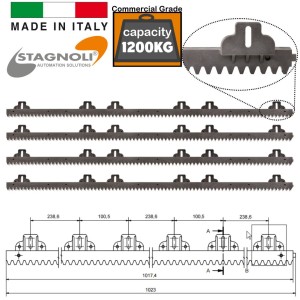 4m Gate Nylon Rack Kit (4x1020mm) 1200 KG Capacity High-Strength 1020mm Fixings Facing Upward Steel-Reinforced Nylon Gear Rack Sliding Gate Hardware for Domestic and Commercial Sliding and Cantilever Gates. Made in Italy by Stagnoli