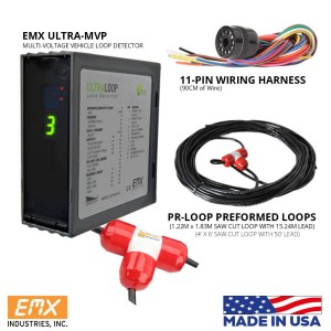 Vehicle Loop Detector with Connection 11-Pin Socket Mount–Male and 122cm X 183cm Saw-Cut Vehicle Detector Preformed Loop Ready to Use Solution for Fast and Easy Loop installation (15-Meter Wire) | Multi-Voltage(with a 12VDC to 240VAC input range), Direct Wire, Single Channel, Dual Relay Vehicle Loop Detector EMX-ULTRA-MVP | 122x183cm Saw-Cut Vehicle Detector Loop With 15-Meter (50FT) Wire Lead-In EMX-PR-4x6-50 | Vehicle Detection Safety Loop | Made in USA