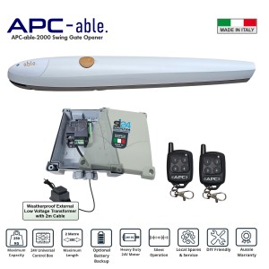Automatic Electric Gate Opener Kit with Italian-Made APC-able-2000 Swing Gate Motor. 24V Swing Gate Automation System with Remote Controls.