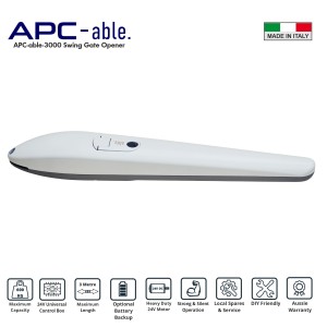 APC Able 3000 Heavy Duty Linear Actuator, Italian Made Swing Gate Opener Motor with Adjustable Built-In Stop for Automatic Gate Opener 24V System. Max 3m or 600kg per gate.