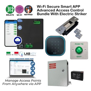 Airbnb-Friendly Smart Entry Access Control Bundle: Electric Striker Kit with LabKey Two-Relay Wi-Fi Access Control Unit, Keypad for Enter, and Push-Button Switch for Exit. Advance Access Control Management: Remotely Manage PIN Code for Keypad. Manage Every Door, Anytime, Anywhere. You can monitor entry logs, grant or revoke permissions, PIN codes and more.