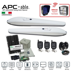 Standalone Solar OFF-GRID APC Able 3000x2 Heavy Duty Italian Made Double Swing Gate Opener Wireless Controller Kit | 24V Solar System for Max 6m Driveway Gates (3m or 600kg Per Gate) with Adjustable Built-In Stop, Wireless Keypad, Push Button, Remote Controls & Safety Sensors