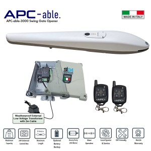 Build Your Own Gate Opener Kit with Italian-made APC Able 3000 Heavy-Duty Linear Actuator. Single Swing Remote Control Driveway Gates Automatic Opening/Closing 24V System for Max 3m Gate With Adjustable Built-In Stop. APC Gate Automation Systems for Australian homes are built to withstand harsh conditions, with local support and warranty.