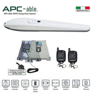 Build Your Own Gate Opener Kit with Italian-made APC Able 3000 Heavy-Duty Linear Actuator. Single Swing Automatic Opening/Closing Driveway Gates 24V Low Voltage System for Max 3m Gate With Adjustable Built-In Stop and External Transformer with 20m Low Voltage Cable. Single Swing Gate Automation