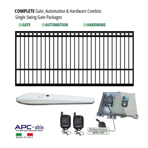 3m Ring Top Gate & Automation Combos with APC Able 3000 Italian Made Heavy Duty Gate Opener System With Adjustable Built-In Stop. Complete Single Swing Electric Gate Packages