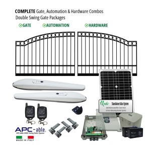 Complete Gate, Solar Powered Gate Automation & Hardware Combos with Italian Made Gate Opener. Solar Double Swing Gate Packages