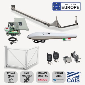Bi-folding Space-Saving Feature Single Swing Gate Hardware (CAIS) with DC Powered Automatic Electric Gate Automation Kit Italian Made APC-ABLE-3000 Heavy Duty Linear Actuator (Gates are not included)