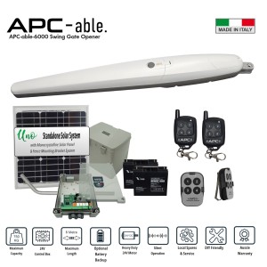 Build Your Own Solar-Powered Single Swing Gate Opener Kit with Italian-Made APC ABLE 6000 Super Duty Linear Actuator – Suitable for Up to 6m Opening and Up to 750kg Gate with Adjustable Built-In Strong Mechanical Stops for Opening and Closing, 24V Single Swing Remote Control Driveway Gate System Including APC Uno Standalone Solar Power System, APC Gate Automation Built to Withstand Australian Harsh Conditions, Ideal for Commercial Industrial and Residential Use