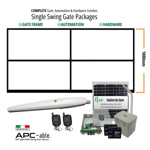 Complete Gate, Solar Powered Gate Automation & Hardware Combos with Italian Made Gate Opener. Solar Single Swing Gate Packages