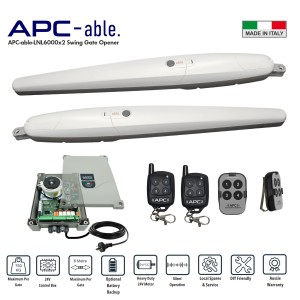 Build Your Own Gate Opener Kit with Italian-made APC-able-6000x2 Super Duty Linear Actuators – Suitable for Up to 12m Total Opening and Up to 750kg per Leaf with Adjustable Built-In Strong Mechanical Stops for Opening and Closing, 24V Double Swing Remote Control Driveway Gate System. APC Gate Automation Built to Withstand Australian Harsh Conditions. Ideal for Commercial, Industrial and Residential Use