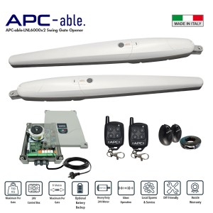 Commercial Grade Double Swing Gate Opener Kit with Italian-Made APC-able-6000x2 Super Duty Linear Actuators – Suitable for Up to 12m Total Opening and Up to 750kg per Leaf with Adjustable Built-In Strong Mechanical Stops for Opening and Closing, 24V Double Swing Remote Control Driveway Gate System with Safety Sensors. APC Gate Automation Built to Withstand Australian Harsh Conditions, Ideal for Commercial, Industrial and Residential Use