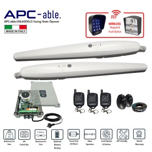 Commercial Grade Double Swing Gate Opener Wireless Controller Kit with Italian-Made APC-able-6000x2 Super Duty Linear Actuators – Suitable for Up to 12m Total Opening and Up to 750kg per Leaf with Adjustable Built-In Strong Mechanical Stops for Opening and Closing, 24V Double Swing Remote Control Driveway Gate System with Safety Sensors, Wireless Keypad and Push Button Switches, APC Gate Automation Built to Withstand Australian Harsh Conditions, Ideal for Commercial, Industrial and Residential Use