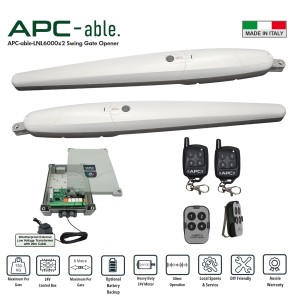 Build Your Own Gate Opener Kit with Italian-made APC-able-6000x2 Super Duty Linear Actuators – Suitable for Up to 12m Total Opening and Up to 750kg per Leaf with Adjustable Built-In Strong Mechanical Stops for Opening and Closing, 24V Double Swing Remote Control Driveway Gate System Includes External Transformer with 20m Low Voltage Cable. APC Gate Automation Built to Withstand Australian Harsh Conditions. Ideal for Commercial, Industrial and Residential Use