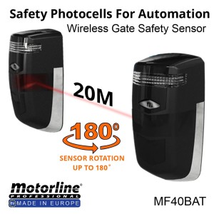 Motorline MF40BAT Gate Safety Sensor | Wireless Safety Photocells With a Detection Range Of Up To 20 Metres and Adjustable Sensor Alignment (180° Horizontal / 10° Vertical)