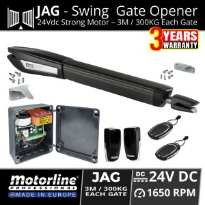 Motorline KIT JAG600-24V Single Swing Gate Automation System Made in Europe | Durable Aluminium Actuator Body with Stainless Steel Telescopic Arm and All Metal Gear Gate Motor with Built-in Electric Limit Switches, Remote Controls, PE Safety Sensor, 24V Smart Control Board for Driveway Swing Gate 4M/300KG max Per Gate Leaf | Single Swing Gate Opener Australia