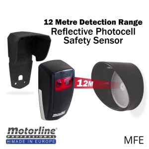 Reflective Infrared Photocell Safety Sensor with Protective Rain Cover and Holder for Infrared Safety Sensor and Reflector Mirror – Up to 12M Detection Gate Automation Safety Solution (Australia) | Reflective Safety Sensor MFE Made in Europe by Motorline