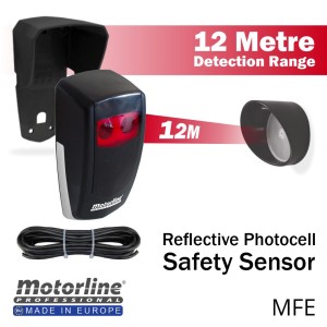 Reflective Infrared Photocell Safety Sensor with 5m 4 Core Cable, Protective Rain Cover and Holder for Infrared Safety Sensor and Reflector Mirror – Up to 12M Detection Gate Automation Safety Solution (Australia) | Reflective Safety Sensor MFE Made in Europe by Motorline