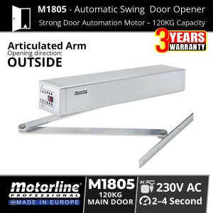 Motorline M1805 Automatic Swing Door Operator with Articulated Arm Kit For Outward Door Opening Installation | Smart Secure Main Entrance Door Opener Australia | Designed for main entrance doors and emergency exit routes, an automatic gate opening and closing system