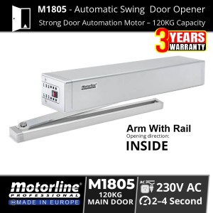 Motorline M1805 Automatic Swing Door Operator with Arm Kit For Inward Door Opening Installation | Smart Secure Main Entrance Door Opener Australia | Designed for main entrance doors and emergency exit routes, an automatic gate opening and closing system