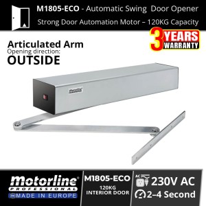 Motorline M1805-ECO Automatic Swing Door Operator Motor with Articulated Arm Kit for Outward Door Opening Installation | Designed for internal doors where emergency escape certification is not required.