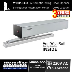 Motorline M1805-ECO Automatic Swing Door Operator Motor with Arm Kit for Inward Door Opening Installation | Designed for internal doors where emergency escape certification is not required.