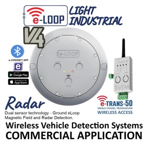 e-Loop Light Industrial Wireless Vehicle Detection (Version 4) with Exit and Presence Mode. Features to Connect Via Bluetooth and Allow Advanced Settings and Diagnostics Using the Mobile App (e-CONNECT) on Android and iPhone. Commercial eLoop Dual Sensor Technology (Magnetic Field and Radar Detection) Automatic Gate Vehicle Access Control  | Wireless Vehicle Ground Loop Detector Designed for Easy Above-Ground Mounting, No Need for Cable Connection | Available in Australia at Automation Plus